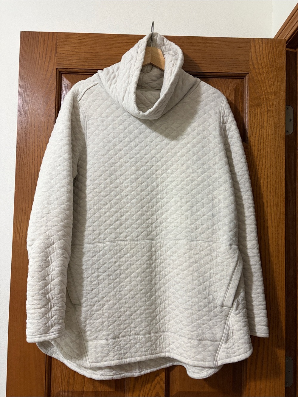 Duluth Trading Co Quilted Cowl Neck Tunic Sweater - Cream